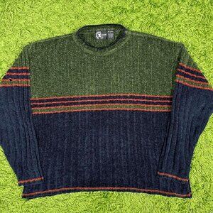 Vintage Point Zero Style Striped Color Block Knit Sweater